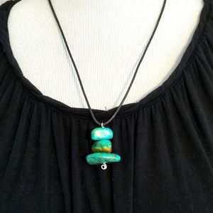 Turquoise Nugget "Trio" on Leather, Pewter Toggle
